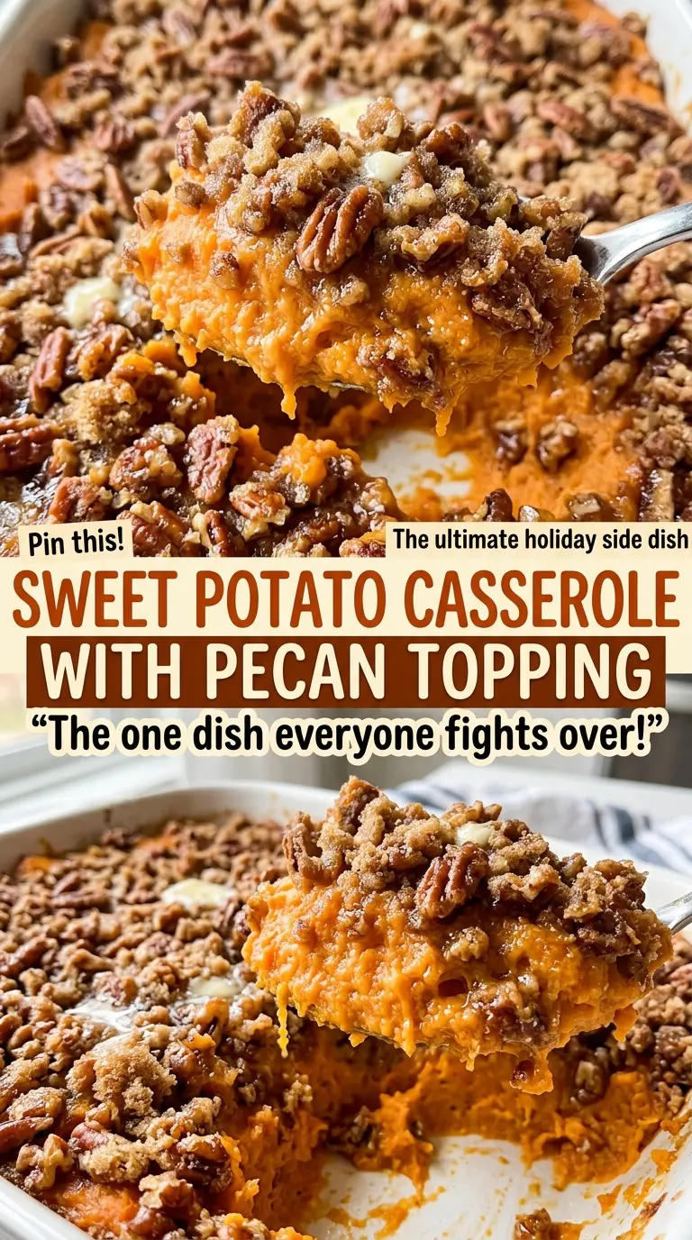 Sweet Potato Casserole with Pecan Topping buttery crunchy topping