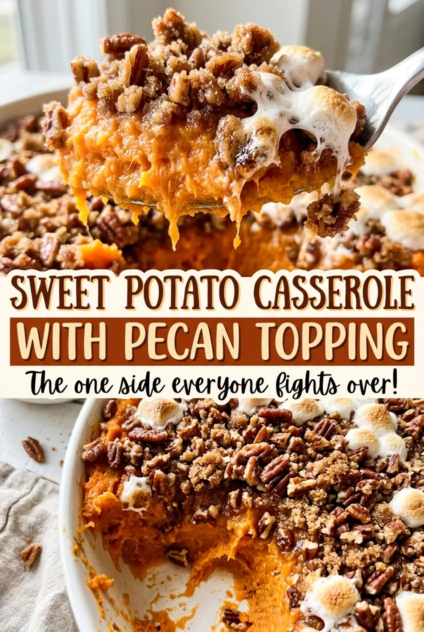 Sweet Potato Casserole with Pecan Topping golden pecan crust