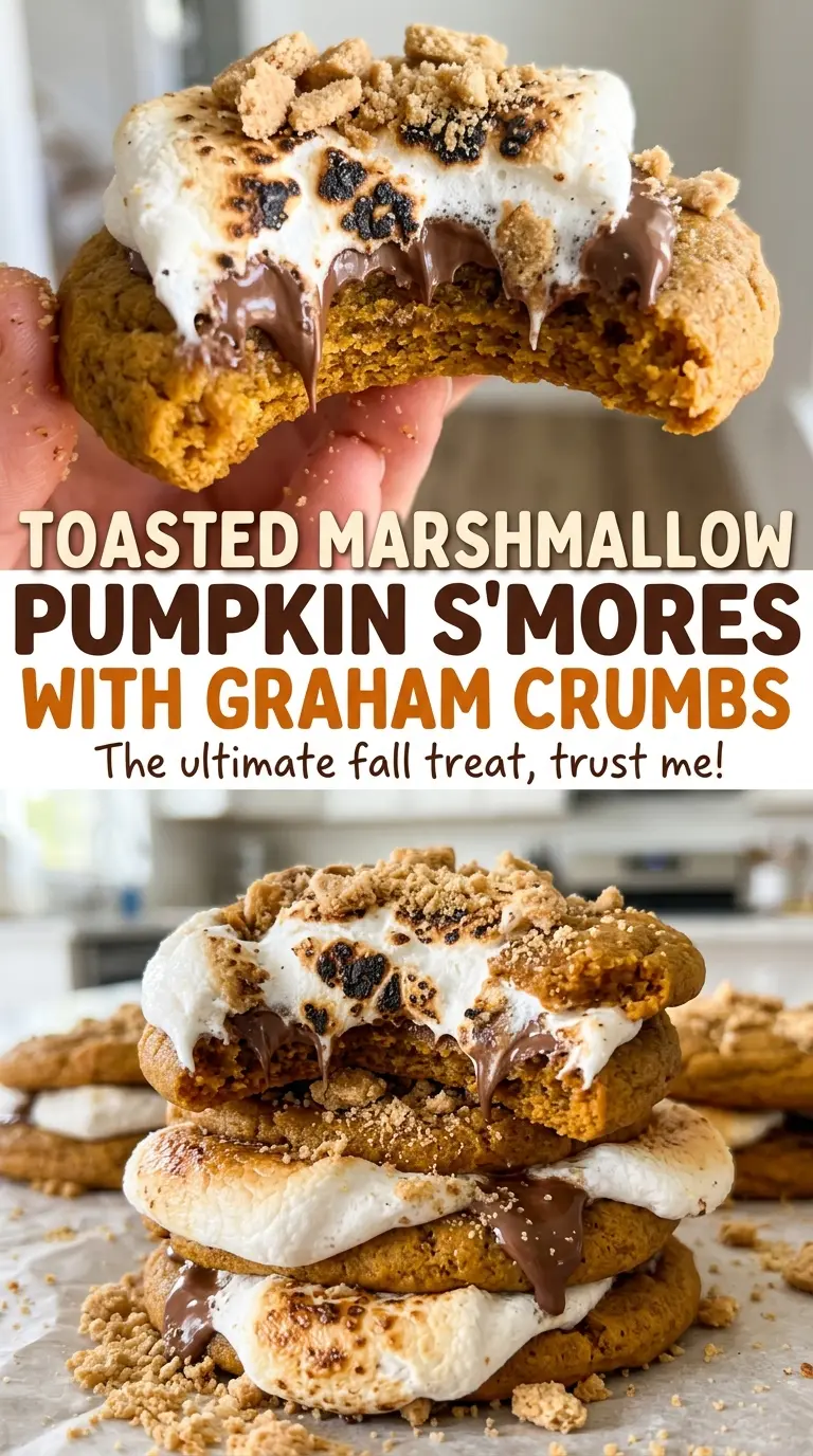 Toasted Marshmallow Pumpkin S'mores Cookies with Graham Crumbs chocolatey soft centers