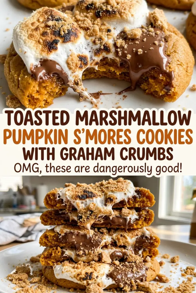 Toasted Marshmallow Pumpkin S’mores Cookies with Graham Crumbs